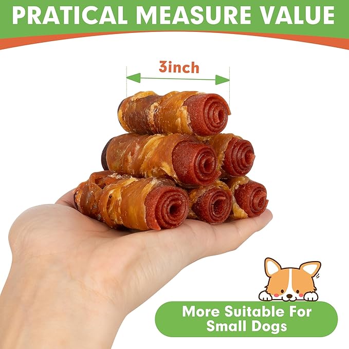 MON2SUN Rawhide Free Dog Treats, 3 Inch Triple Flavor Chicken Wrapped Duck and Beef Rolls for Small Dogs, Healthy Snacks, 21.16oz