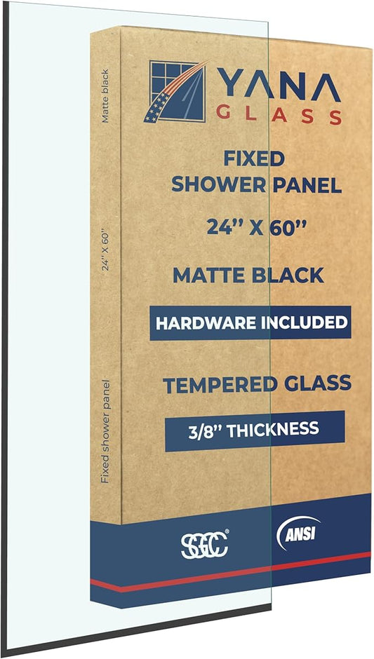 Yana Frameless Shower Door Screen, Fixed Shower Door Panels 3/8" Thick Tempered