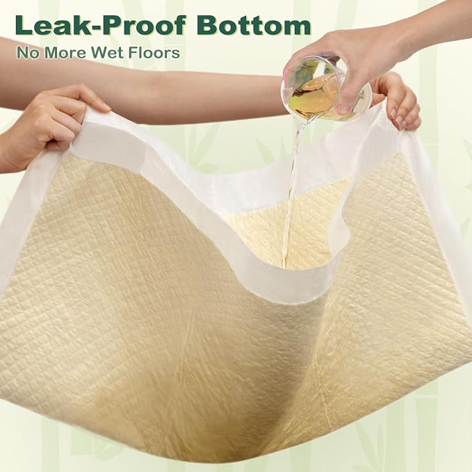 MIZOK Bamboo Dog Pee Pads Highly Absorbent No Leak X-Large 28x34in 100Ct | Thick Bamboo Fibers Instantly Absorb Liquid and Neutralize Bad Odors Keeping Your Indoor Living Space Clean and Leak Proof