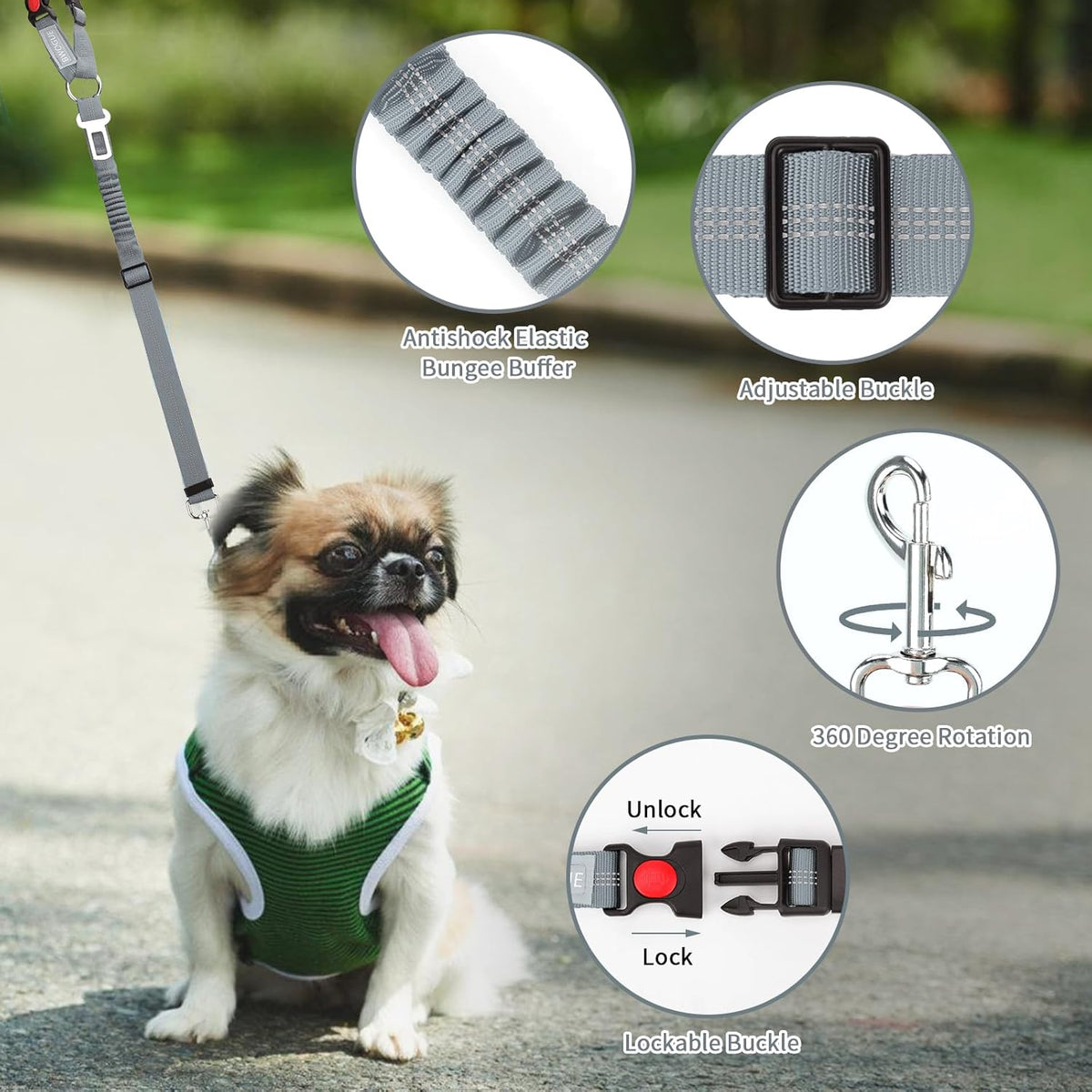 BWOGUE Pet Dog Cat Seat Belt Reflective Car Dog Headrest Restraint Leash Elastic Buffer Bungee Adjustable Tangle-Free Safety Leads Vehicle Seatbelt Harness for Small, Medium and Large Dogs (1 Pack)
