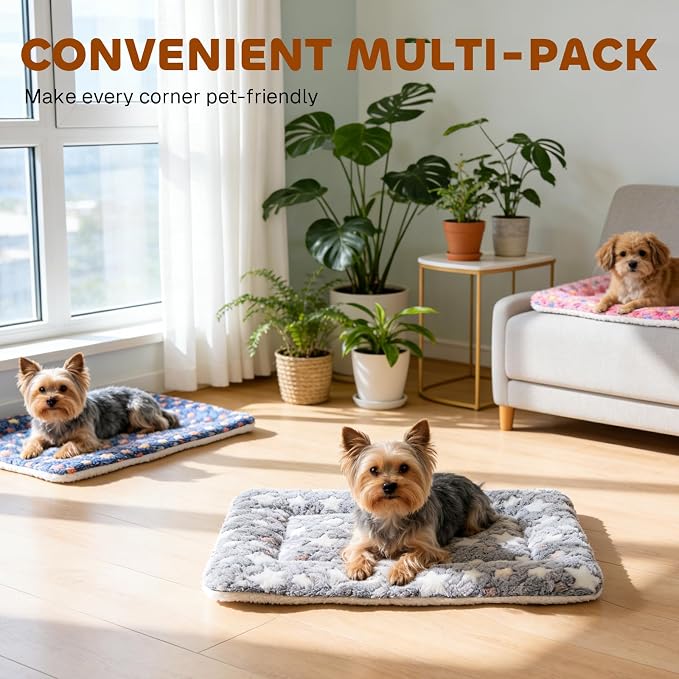Mora Pets Dog Bed Crate Pad Ultra Soft Pet Bed with Cute Star Print Washable Reversible for Large Medium Small Dogs 21 x 12 inch 2 Pack Grey