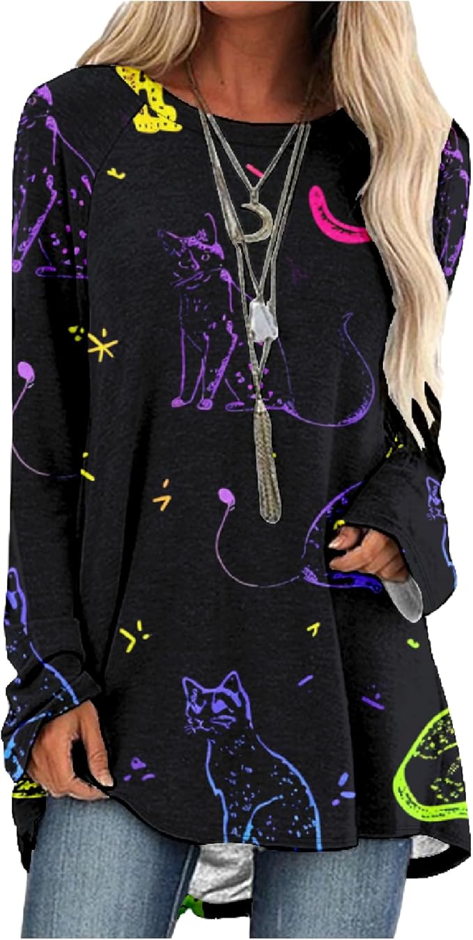 MARSVOVO Women Novelty Graphic Plus Size Sweater Crewneck Long Sleeve Cute Printed Loose Fit Casual Fall Sweaters Top