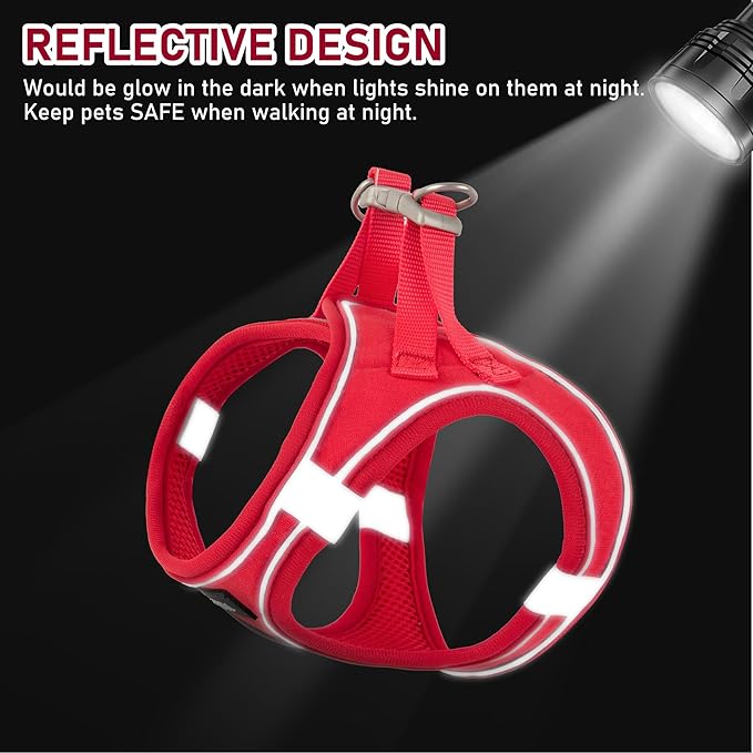 GAMUDA Small Pet Harness Collar and Leash Set, Step in No Chock No Pull Linen Fabric Soft Mesh Dog Vest Harnesses Reflective for Dogs Puppy Cats Kitten Rabbit (Red, XL)