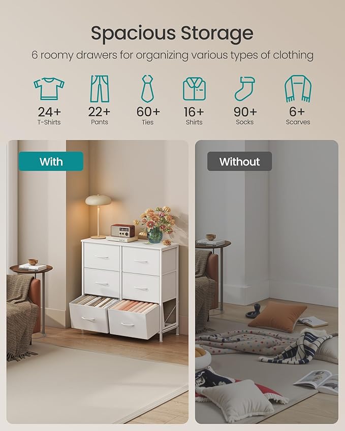 SONGMICS Dresser for Bedroom, Chest of Drawers, TV Stand, 6 Non-Woven Fabric