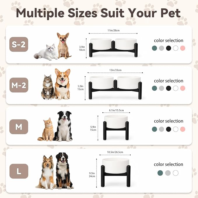 Raised Ceramic Dog Bowl Set with Stand, 2 Cups Elevated Dog Food Stand | 6.1'' Single Dog Food or Water Bowl Set, Non-Slip Dog Feeding Dishes for Small to Medium Breeds, 28.75 OZ, White