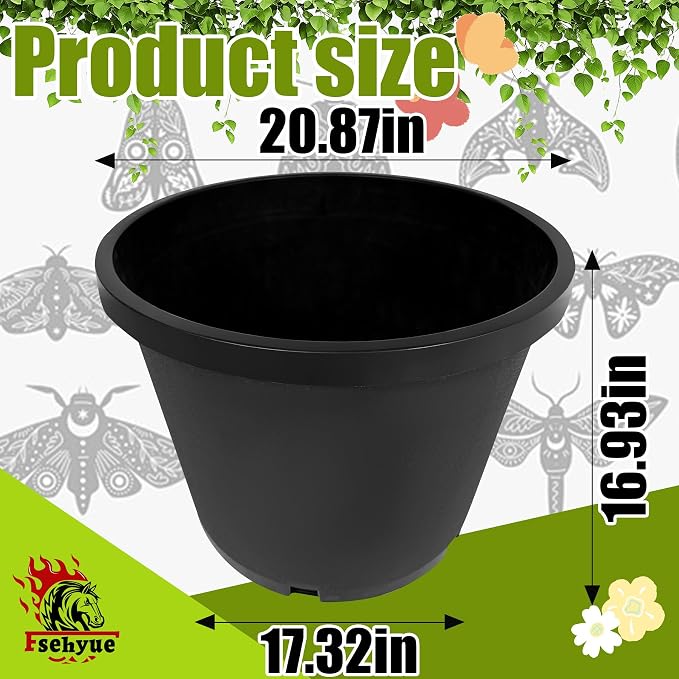 20 Gallon Nursery Pots Plastic Container Injection Molded Pot for Plants Flexible with Drainage Holes Suitable for Plants Soil Growers or Hydroponics Black 10 Pcs