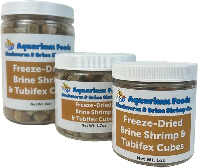 Aquatic Foods Inc. Brine Shrimp & Tubifex Worms - Freeze-Dried Brine Shrimp & Tubifex Cubes for Discus, Cichlids, Koi, Pond Fish, Aquatic Turtles, All Tropical Fish, Marine Fish…3oz Lg Round Jar
