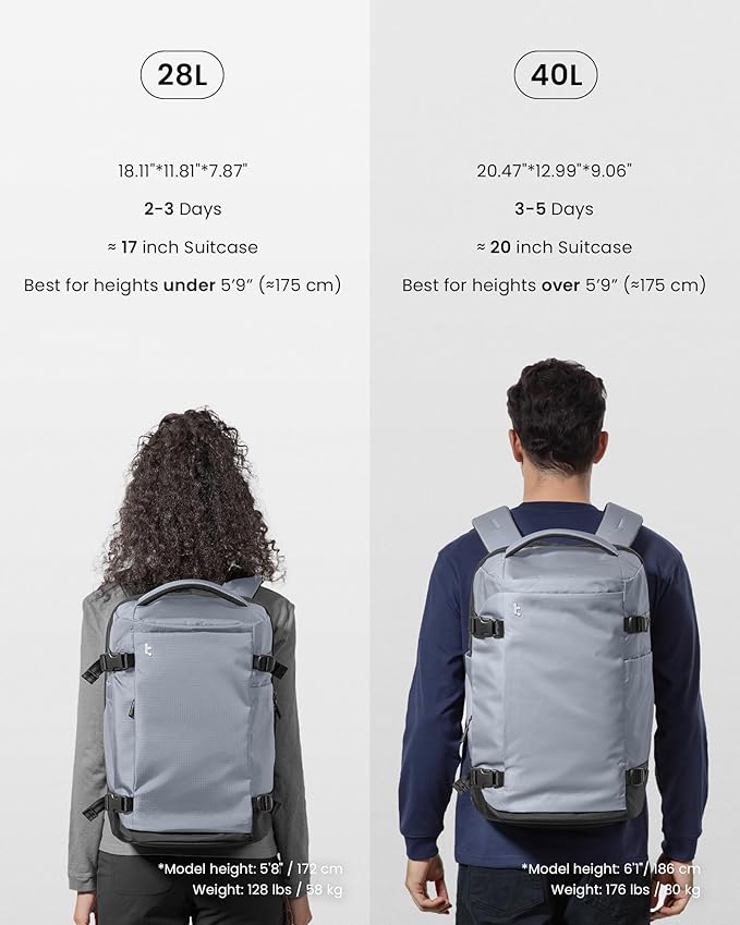 tomtoc Travel Backpack 40L, TSA Friendly Flight Approved Carry-on Luggage Hand Water-resistant Lightweight Business Rucksack, Durable Large Weekender Bag Daypack Fits 17.3 Inch Laptop