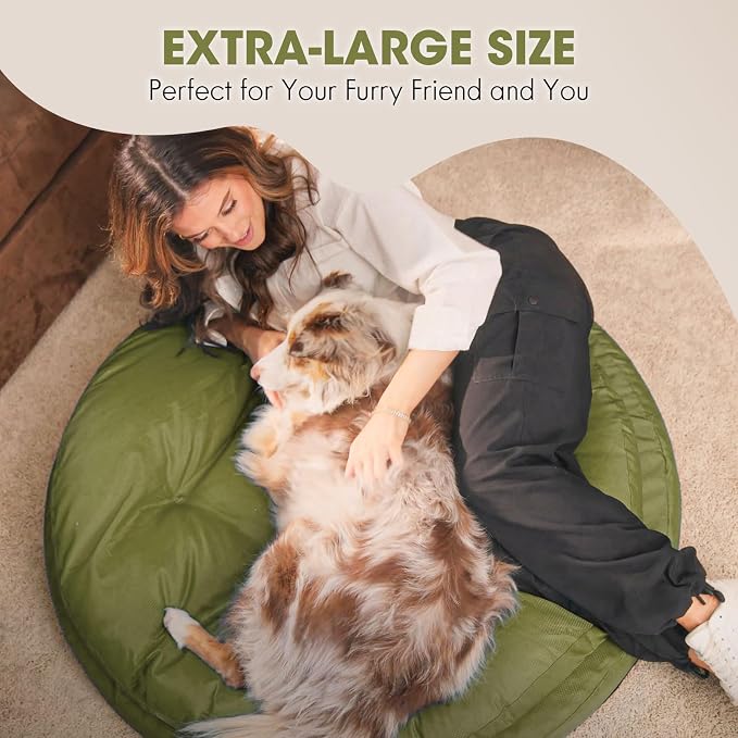 ClevaHome Orthopedic Dog Bed for Large Dogs, 42 inches Dual Layer Water Repellent Round Pet Bed with Washable Cover Nonslip Bottom (Olive Branch)