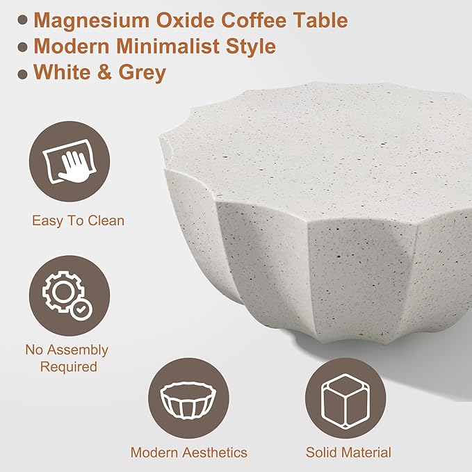 35" Outdoor Round Coffee Table Modern Stylish Design Waterproof & Moisture-Proof No Assembly Required Outdoor Coffee Table for Patio, Garden, Backyards - US Warehouse (White)