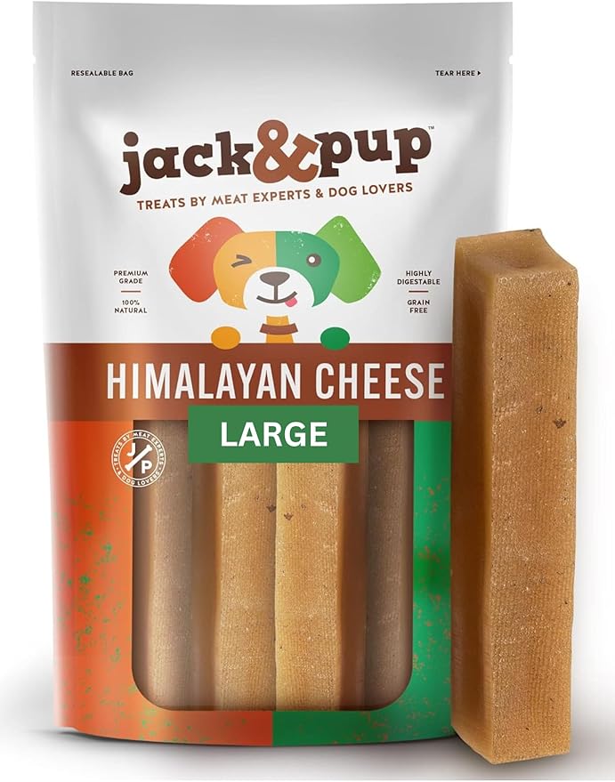 Jack&Pup Yak Cheese Himalayan Dog Chews | Dog Yak Chews for Large Dogs Aggressive Chewers | Hard Yak Cheese Stick (9oz, 3 Pack)