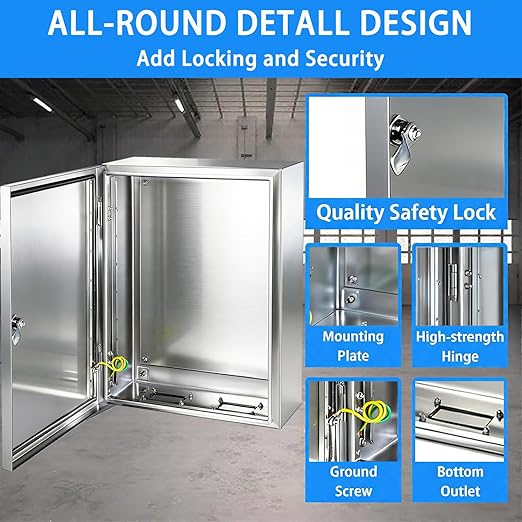 Electrical Enclosure 16x16x8, 304 Stainless Steel Enclosure IP66 Waterproof and