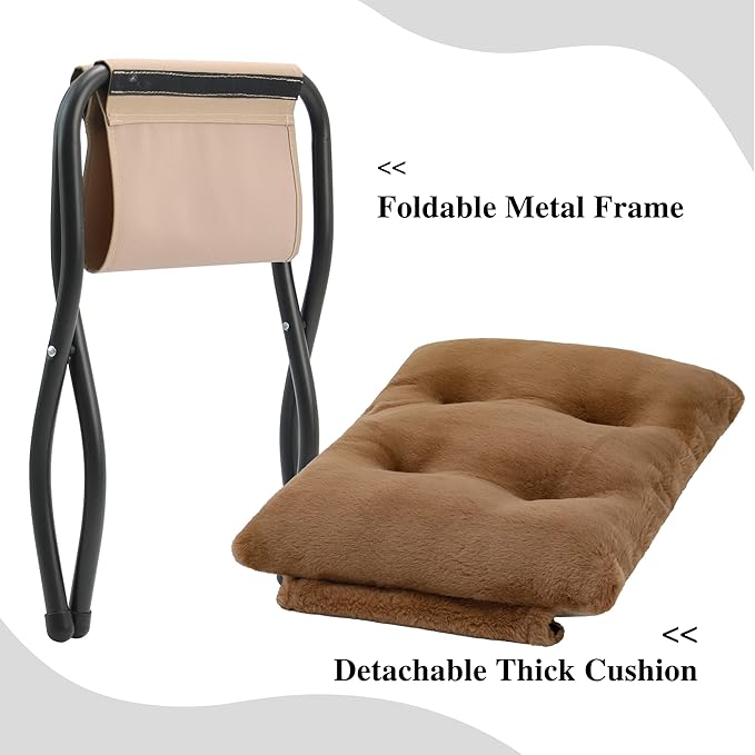 Mordchil HF 15"(H) Folding Ottoman, Foldable Footrest Stool, Portable Small Foot Stool for Couch, Collapsible Foot Rest Ottoman for Sofa, Accent Padded Ottomans for Living Room, Bedroom, Brown