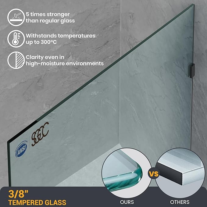 Bathroom Shower Glass Door 32" W×78.75" H, 3/8" Thick Clear Tempered Glass Panel