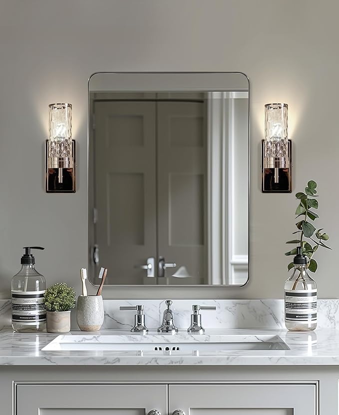 ANDY STAR Chrome Mirror for Bathroom, Rectangular Stainless Steel Rounded