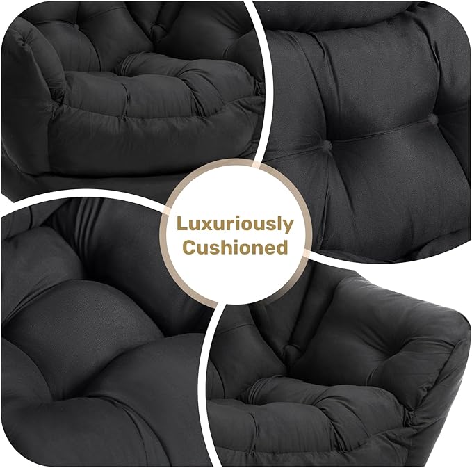 HollyHOME Lazy Chair with Foldable Ottoman, Accent Comfy Lounge Armchair and Folding Footrest Stool, Leisure Sofa Reading Chair and Footstool for Living Room, Bedroom, Dorm,Peachskin Fabric Black