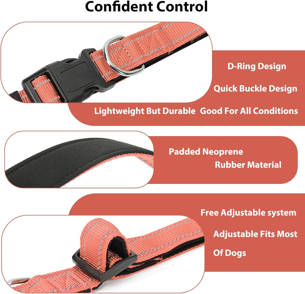 Reflective Dog Collar Padded with Soft Neoprene Breathable Quick Release Basic Dog Collars for Puppy Small Dogs Coral