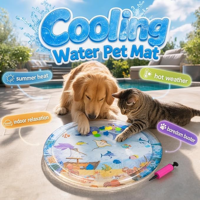 Cat Water Mat with Fish, 2026 New Interactive Cat Mat, Cat Mat for Indoor Activity, Portable Pet Water Play Mat for Cats and Dogs，A：Large,39"