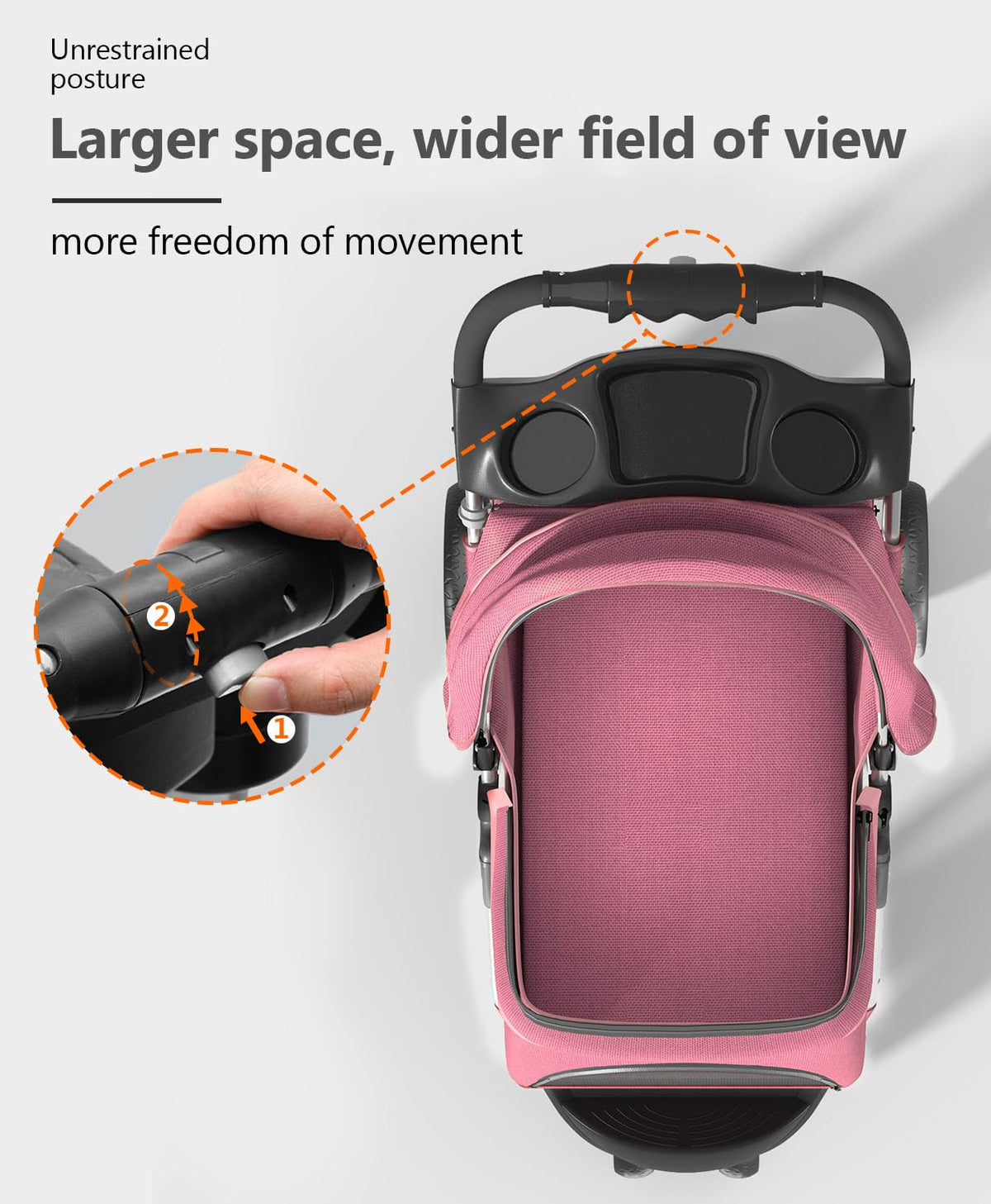 Pet Stroller with 3 Wheels for Small/Medium Pets, Portable Travel Foldable Carrier Jogger for Dog Cat Puppy Kitty, Rear Wheel Breaks, Storage Basket, Visible Mesh with Weather Cover (Pink)
