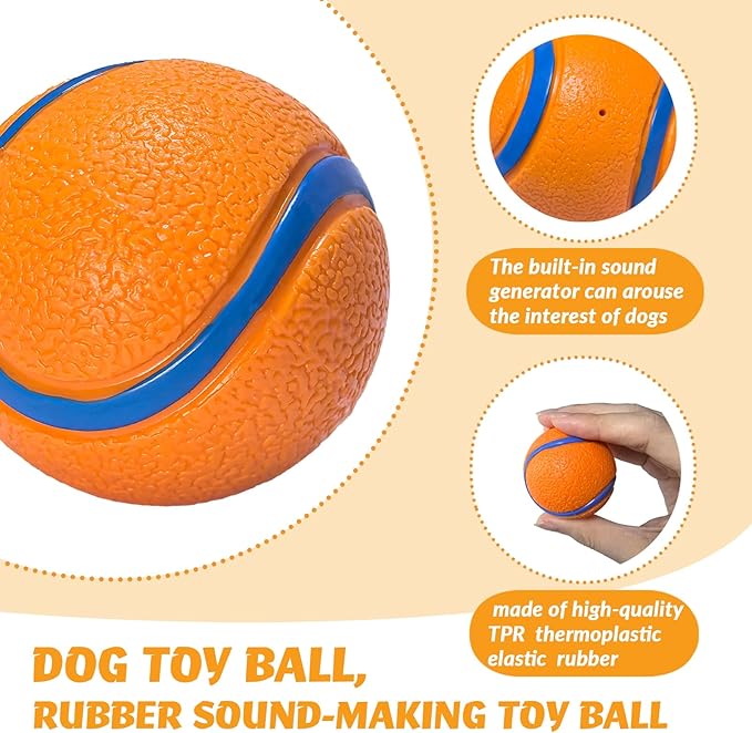 Natural Rubber Sound-Sounding Sog Toy Balls,Dog Toy Ball, with a Groove Design That is Resistant to Bites, Has a High Bounce, Dog Training Interactive Pet Toy, Relieving Pet Anxiety,（small size）2Pack