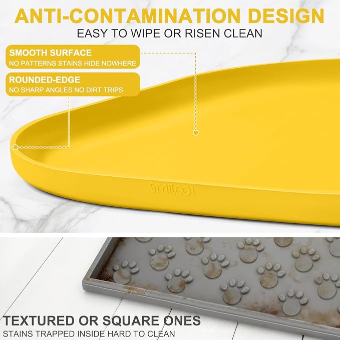 SMILOOL Waterproof Silicone Pet Food Mat with Raised Edge for Dog & Cat | 19" x 12" Non-Slip Pet Feeding Mats with Lip for Food & Water Bowl, Food Grade, Easy Cleaning, Vivid Yellow