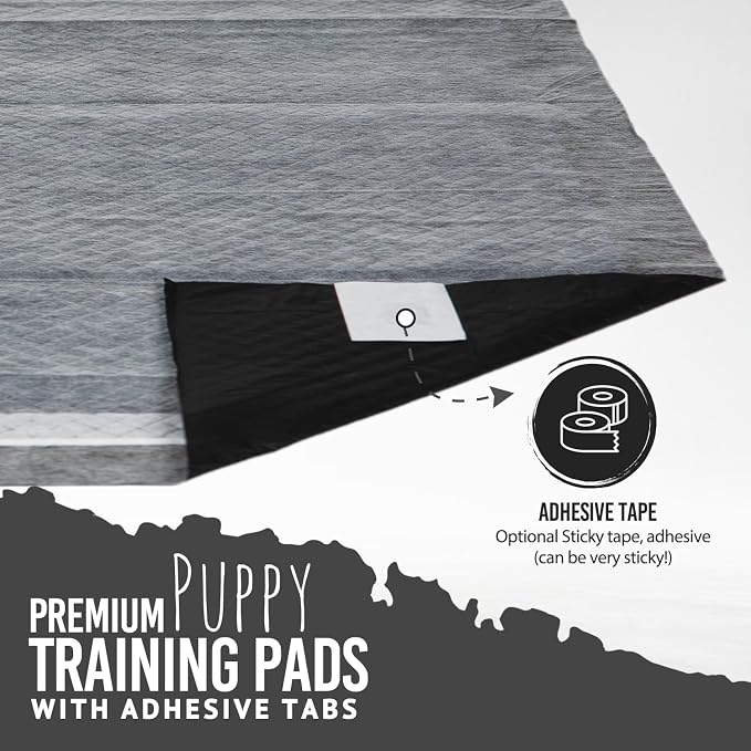 Bulldoglogy Carbon Black XL Dog Pee Pads for Extra Large Dogs with Adhesive Sticky Tape - Extra Large Charcoal Housebreaking Dog Pee Pads Disposable (24x35) (40-Count, Black)