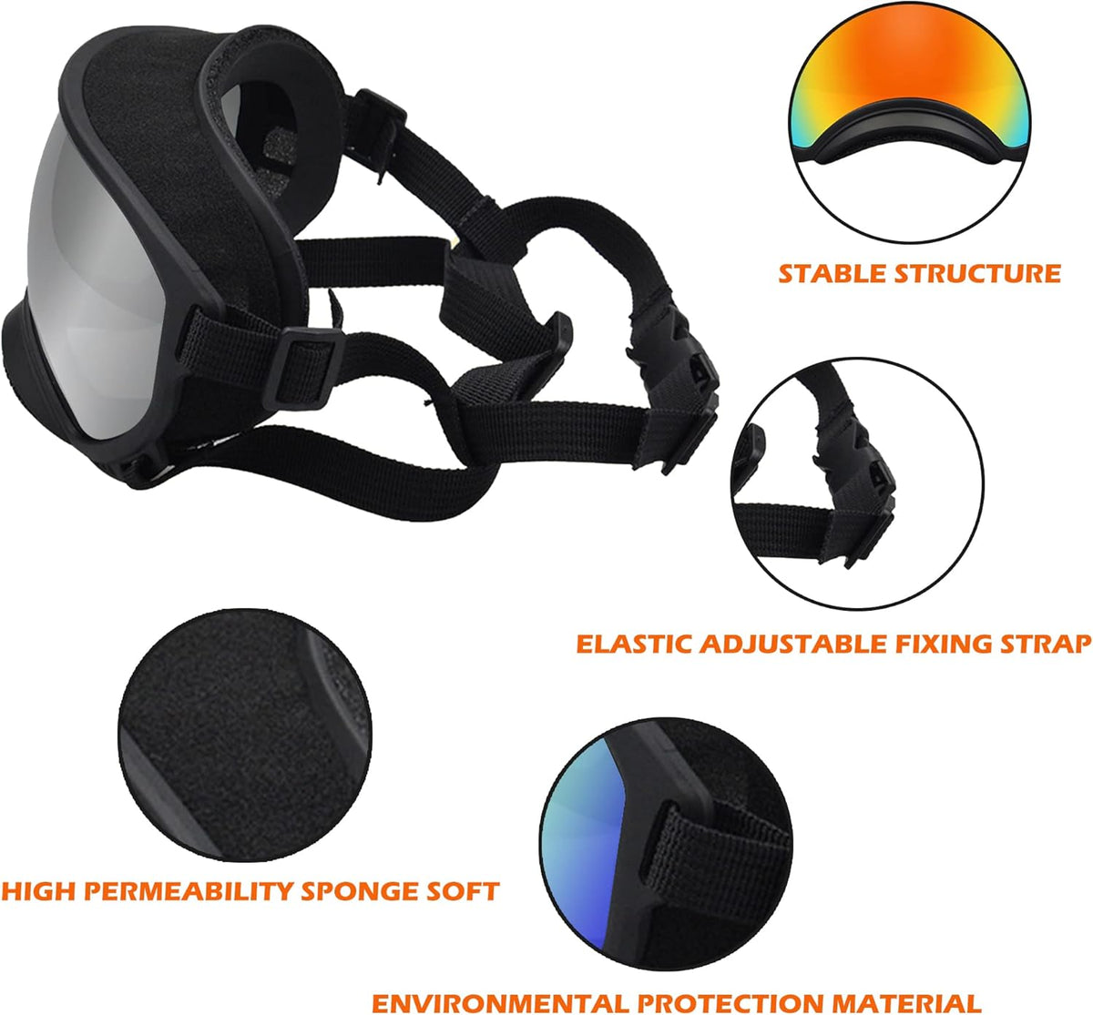 Large Dog Sunglasses, Dog Goggles with Adjustable Strap UV Protection Winproof Dog Puppy Sunglasses, Suitable for Medium-Large Dog Pet Glasses, Dogs Eyes Protection