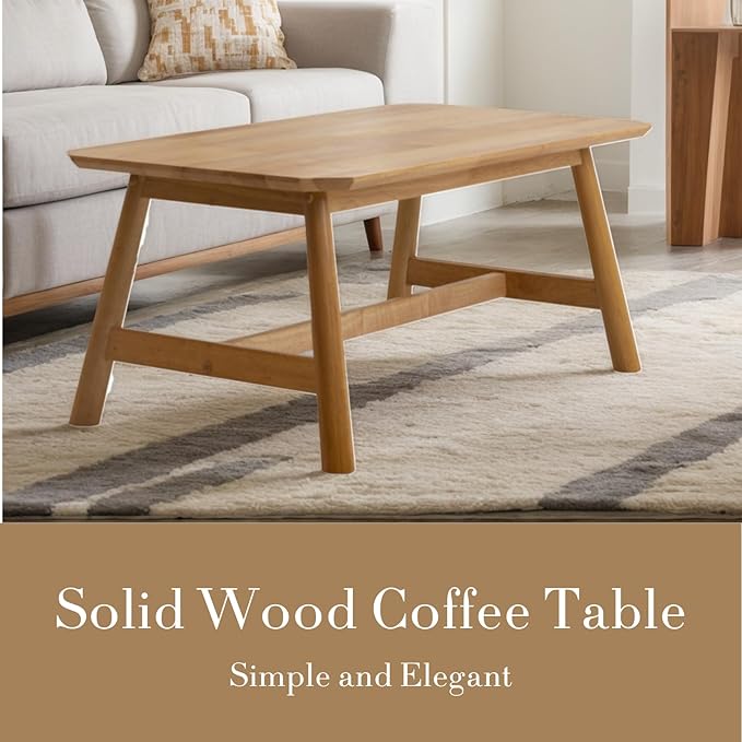 HEAH-YO 35.5” Coffee Table, Rectangle Coffee Tables with Wood Legs for Living Room Bedroom, Natural Wood Color