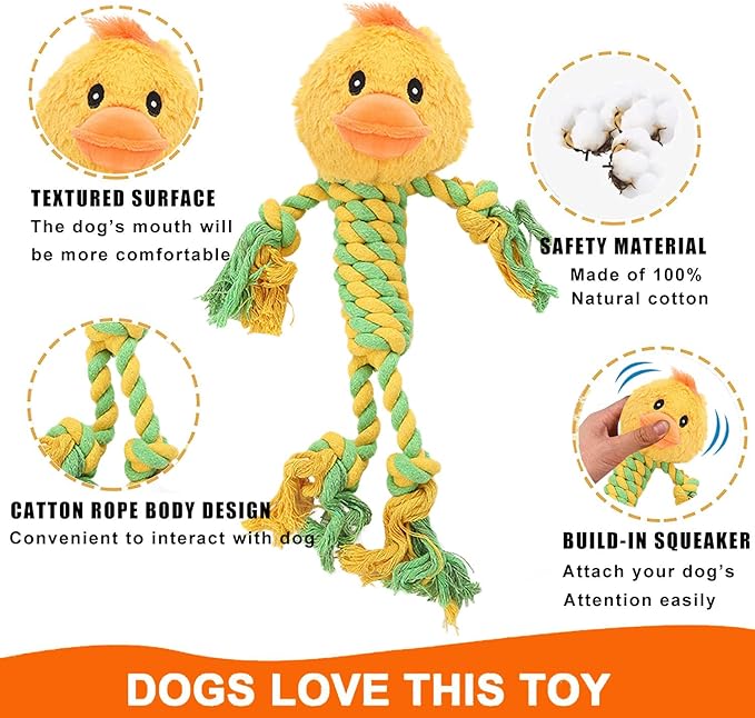 Rope Dog Toys to Keep Them Busy - Tug of War Dog Toys for Boredom Plush Interactive Squeaky Puppy Toys for Small Medium Large Dogs