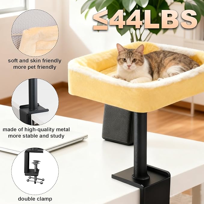Cat Desk Bed, Sturdy Cats Bed for Desk with Washable Cover, Dual-Sided Breathable Summer & Winter, Comfortable Soft Pet Nest Bed with Reinforced Steel Frame, Easy Assembly for Home Office/Study Room