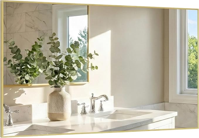55"x30" Gold Bathroom Mirror, Metal Framed Vanity Mirror