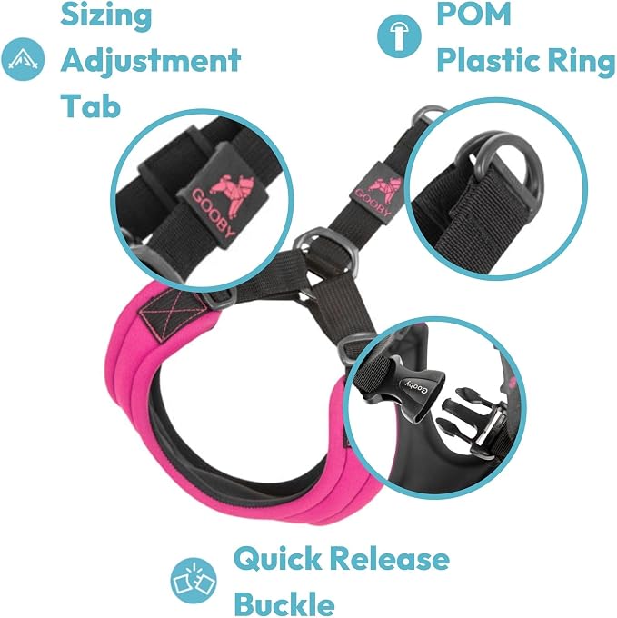 Gooby Escape Free Sport Dog Harness, Choke-Free, Blue, Large | Patented escape-free frame; Reduces choking; 4-point adjustment; Soft neoprene padding; Durable webbed straps
