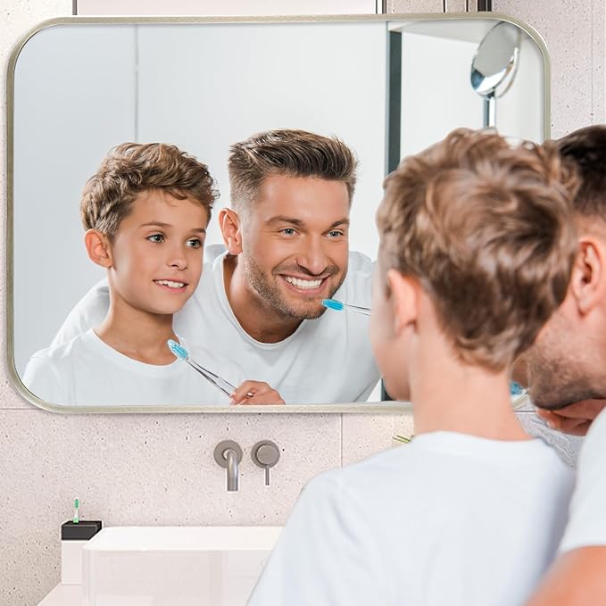 24x36 Inch Brushed Nickel Bathroom Mirror, Framed Rectangle Mirror