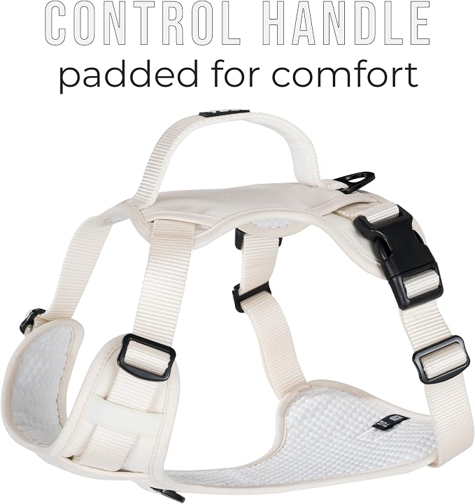 TUG No-Pull Dog Harness, 2 Leash Clips + Padded Handle (Large, Cream) | Water-Resistant Padded Interior | No-Pull Front Clip | Padded Back Handle | Adjustable Straps