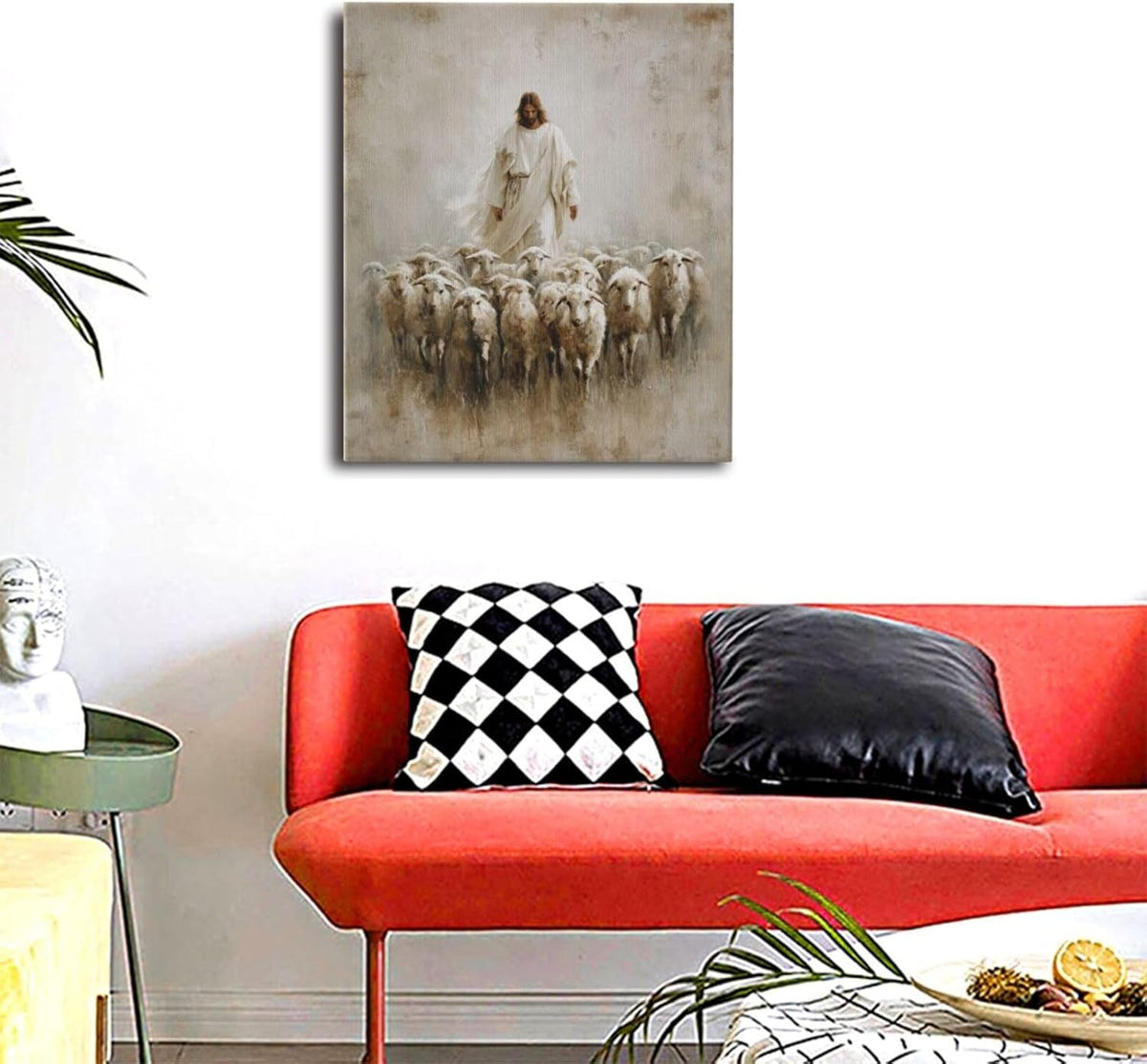 Jesus and Lamb Wall Art Christian Jesus Lamb Canvas Wall Decor Christ Religious Pictures painting Print Framed Artwork Decorations Gifts for Living Room Bedroom Prayer Room Church 24"x20"