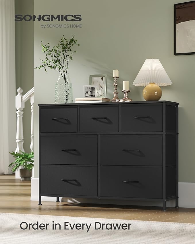 SONGMICS Dresser for Bedroom, Chest of Drawers, TV Stand, 7 Non-Woven Fabric
