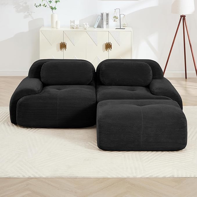 Black Ottoman for Modular Sectional Sofa, Corduroy Deep Seat for Oversized Compressed Boneless Sectional Couches for Living Room Bedroom Apartment, Cloud Sofa Couch Set, Memory Foam, No Assembly