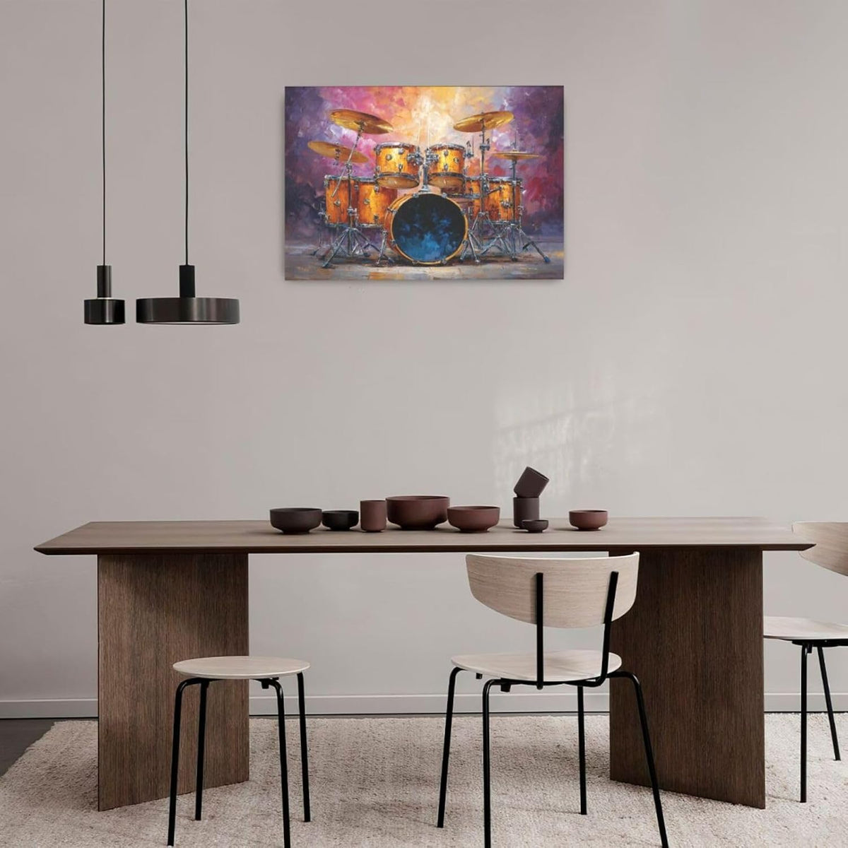 Music Wall Art Graffiti Musical Instruments Canvas Wall Decor Drum Pictures Painting Print Artwork Framed Decorations Gifts for Drummers Music Lover Studio Bar Musician Home Bedroom Living Room 16"x24"