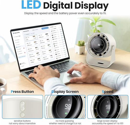 WSKEN Desk Fan with Battery Operated, Quiet Digital Display Portable Fan