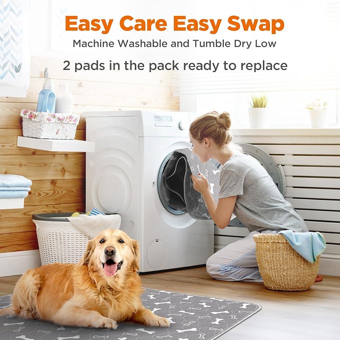 Washable Pee Pad for Dogs, 2 Pack Large Reusable Puppy Pads, 36"x72" | Super Absorbent, Waterproof & Leakproof, Non-Slip Bottom, Machine Washable, For Floors, Beds, Couches, Crates, Carpets, Cars