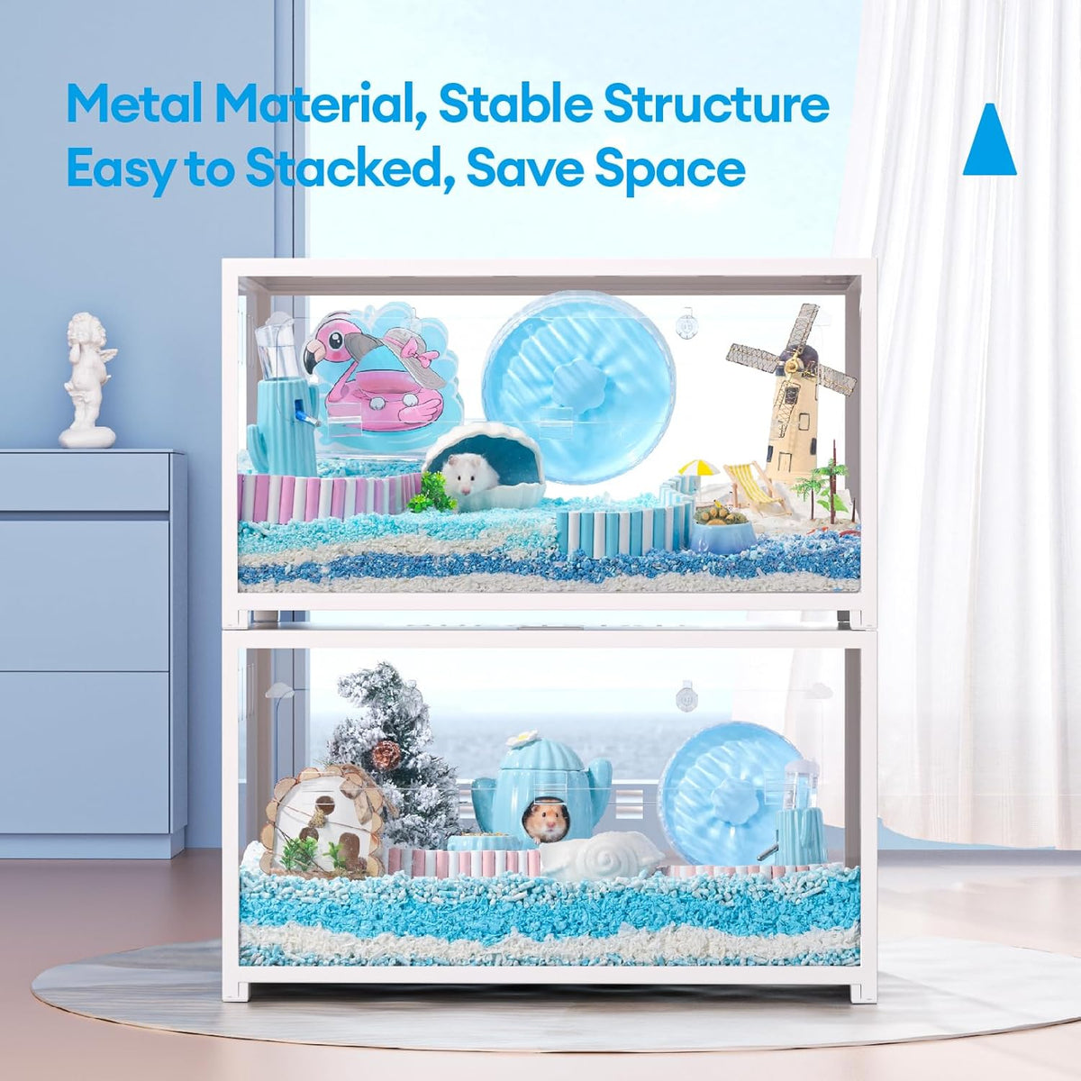 BUCATSTATE Hamster Cage Metal 2.0 - Small Animal Habitats Large Stackable with Top Access Easy Assemble 31.4L*17.6W*20H Inches Dwarf Syrian Hamster House for Guinea Pig, Gerbil (552sq inch White)