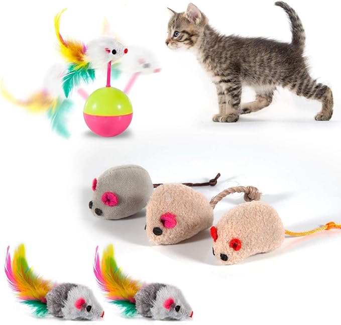 MIBOTE 28Pcs Cat Toys Kitten Toys Assorted, Cat Tunnel Catnip Fish Feather Teaser Wand Fish Fluffy Mouse Mice Balls and Bells Toys for Indoor Cat Puppy Kitty Interactive Cat Toy Set