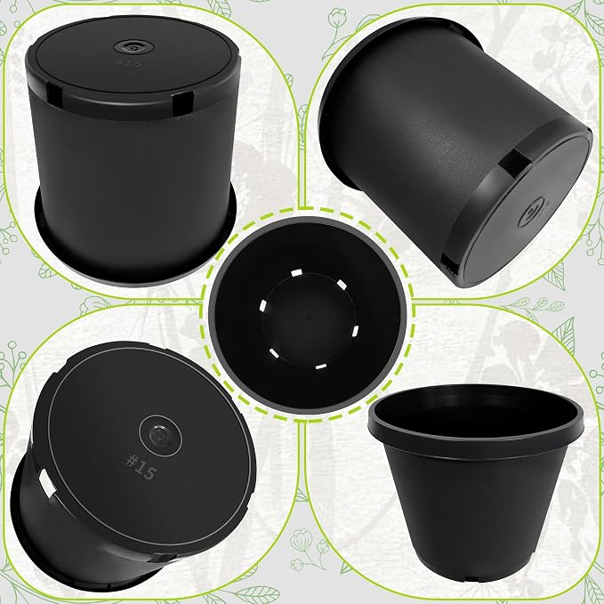15 Gallon Nursery Pots Plastic Container Injection Molded Pot for Plants Flexible with Drainage Holes Suitable for Plants Soil Growers or Hydroponics Black 10 Pcs
