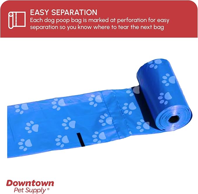 Downtown Pet Supply Poop Bags for Dogs with Dispenser, 2200 Count - Leak-Proof Dog Waste Bags and Bone-Shaped Dog Poop Bags Holder for Leash - Rainbow with Paw Prints of Colors, 12.5" x 8.5"