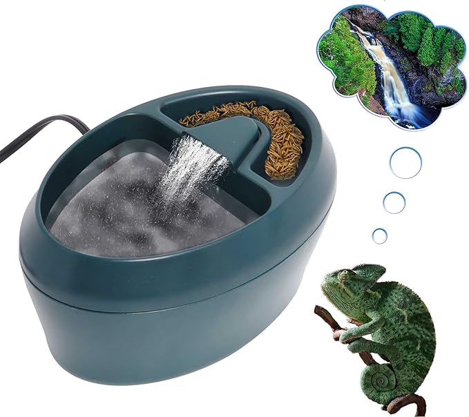 Reptile Waterfall Fountain & Feeder - Automatic Water Dispenser, Food Trough for Chameleon, Bearded Dragon, Turtle, Snake, Frog, Gecko