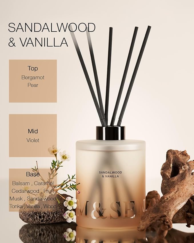 M&SENSE Sandalwood & Vanilla Reed Diffuser Set