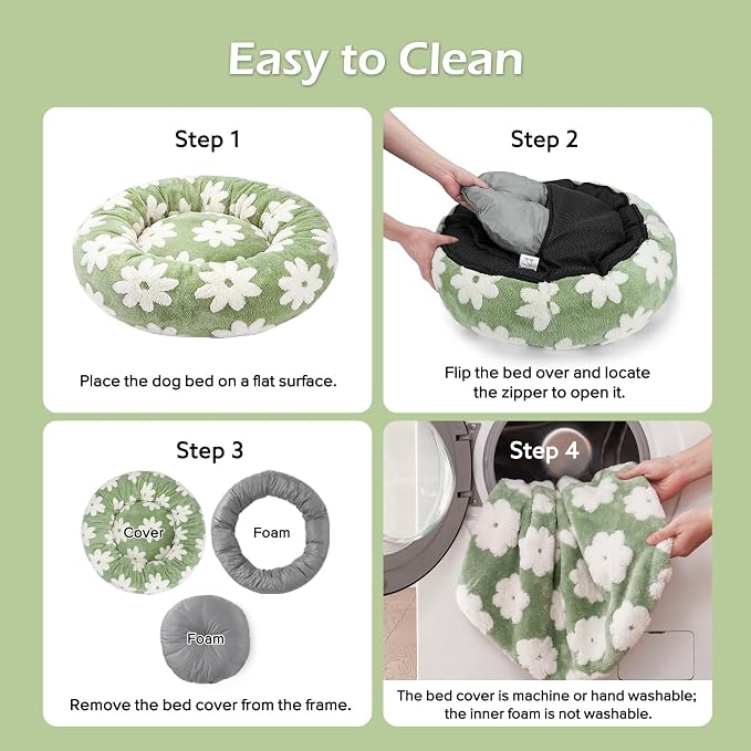 JOEJOY Jacquard Donut Round Small Dog Beds,Green 23x23x8in, Removable Washable Cover, Cute Pattern, Ultra Soft Fluffy Calming Pet Bed with Thick Supportive Bolster
