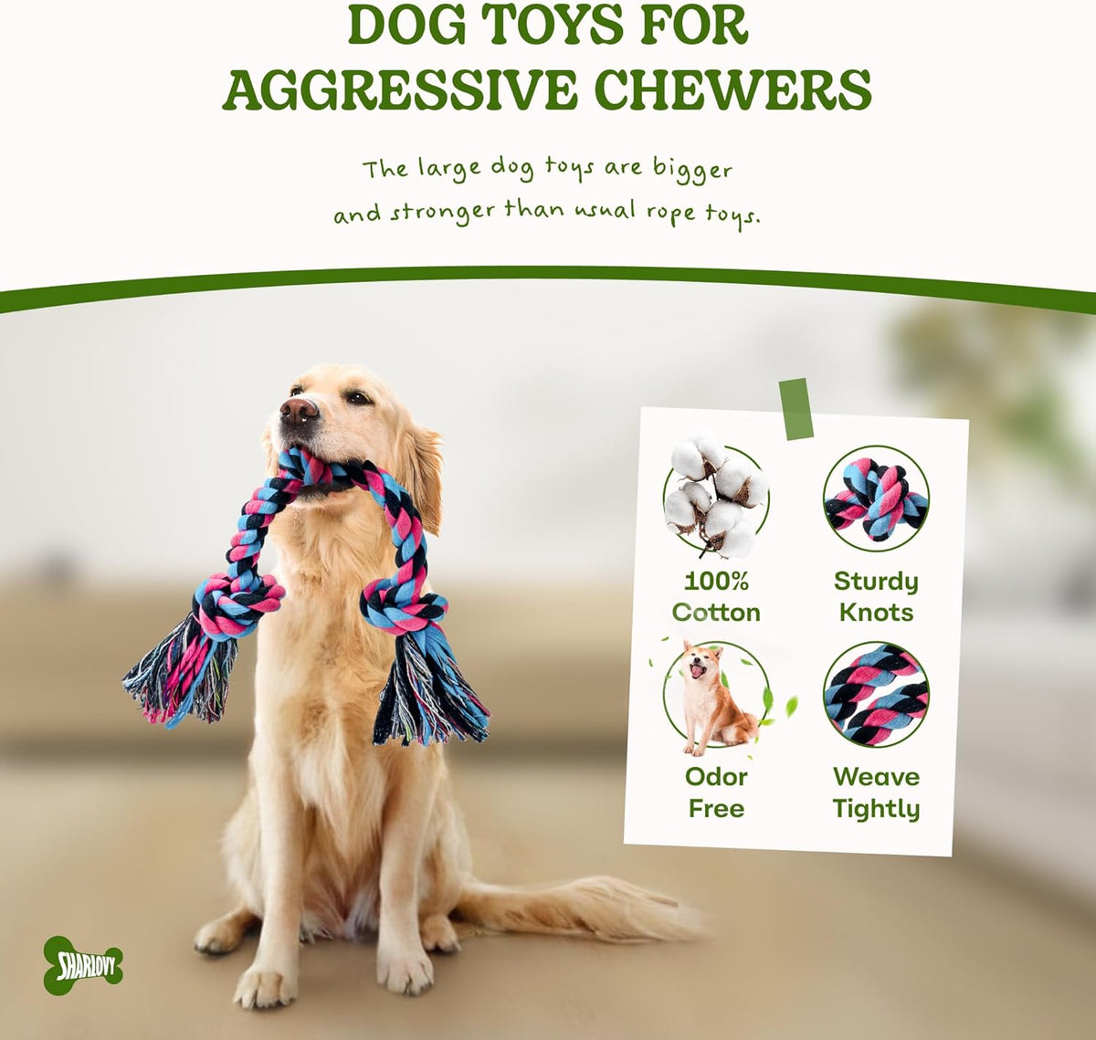 Dog Rope Toy for Large Dogs, Heavy Duty Chew Toys for Aggressive Chewers, Indestructible Durable Cotton Tug of War Rope Toys for Medium to Large Breed Teeth Cleaning