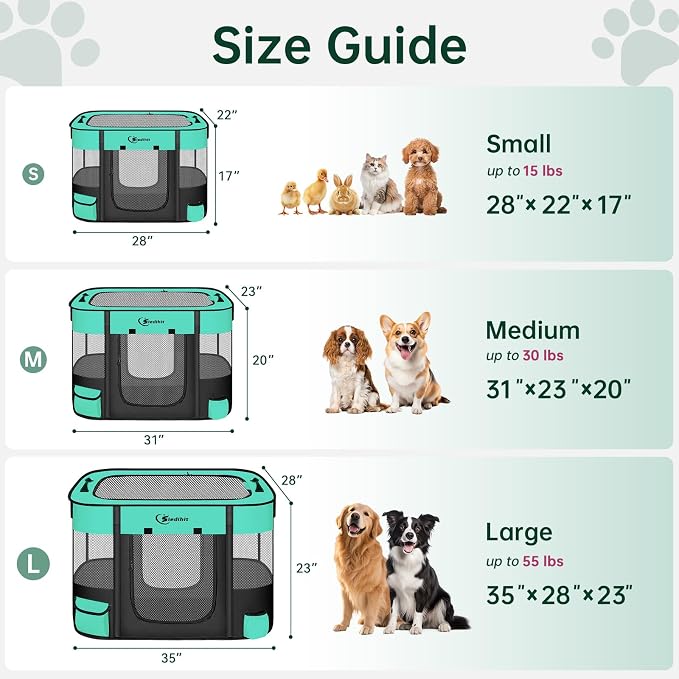 Siedihit Dog Playpen, Cat Pet Puppy Crate, Portable Playpens Indoor Outdoor (Green, Medium)