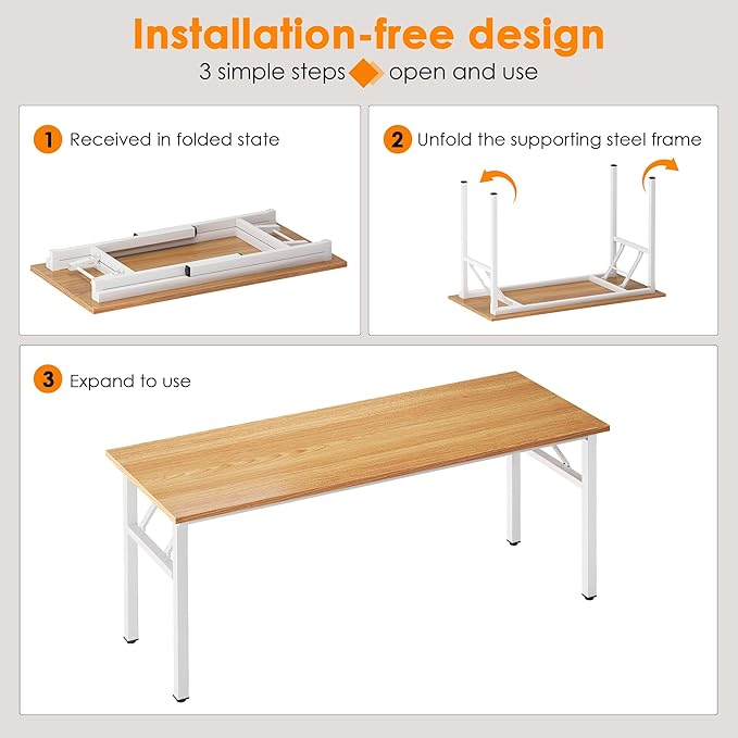 Need Office Computer Desk - 54.3L Sturdy and Heavy Duty Folding Laptop Table,Writing Table/Home Office Desk/Sewing Table,No Assembly Required (Teak & White Frame)